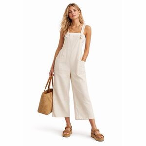 NWT BiBi Wide Leg Cropped Speckled Cream Overall Jumpsuit